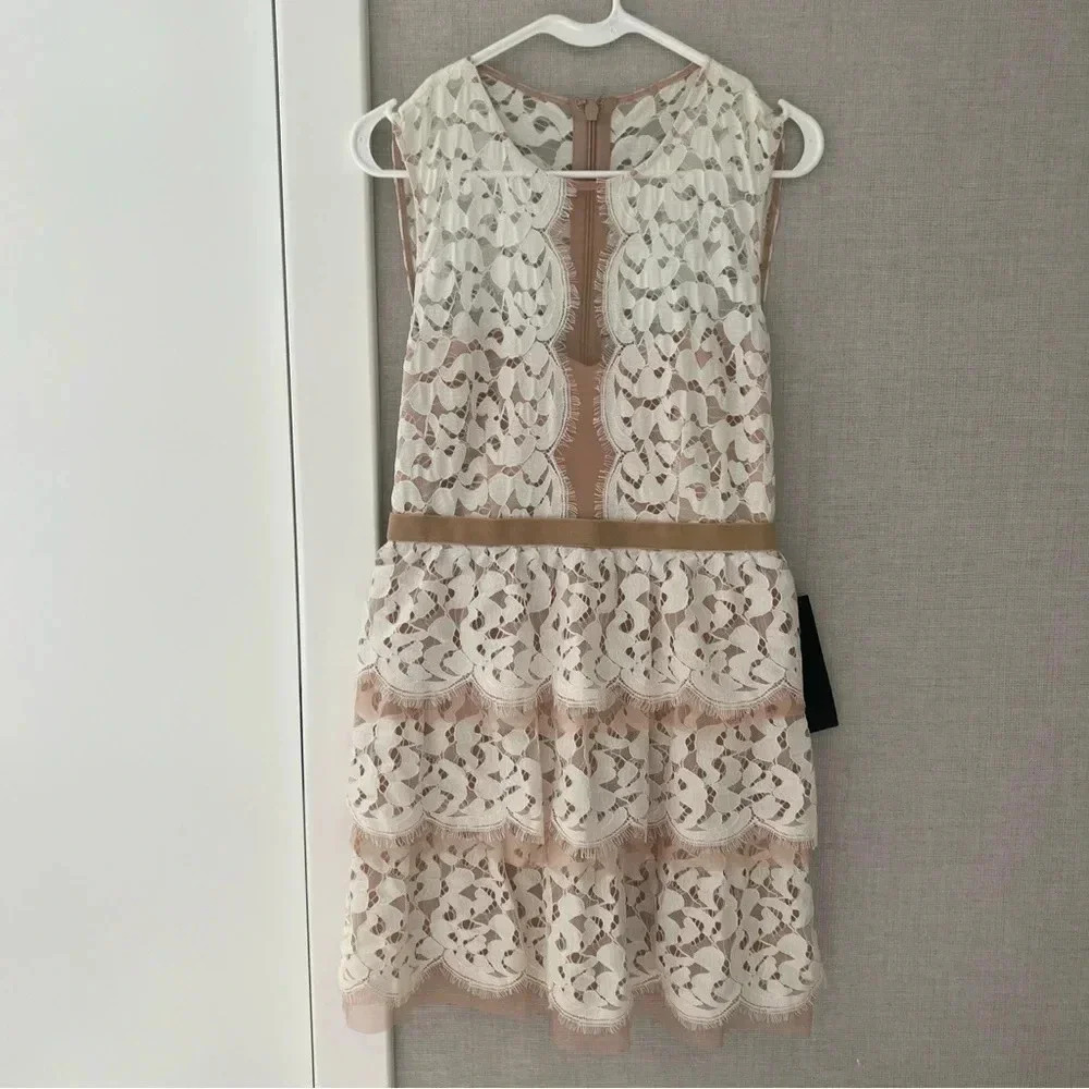 BCBGMaxazria Sophea Dress in Off White- Size 6; Brand New with Tags